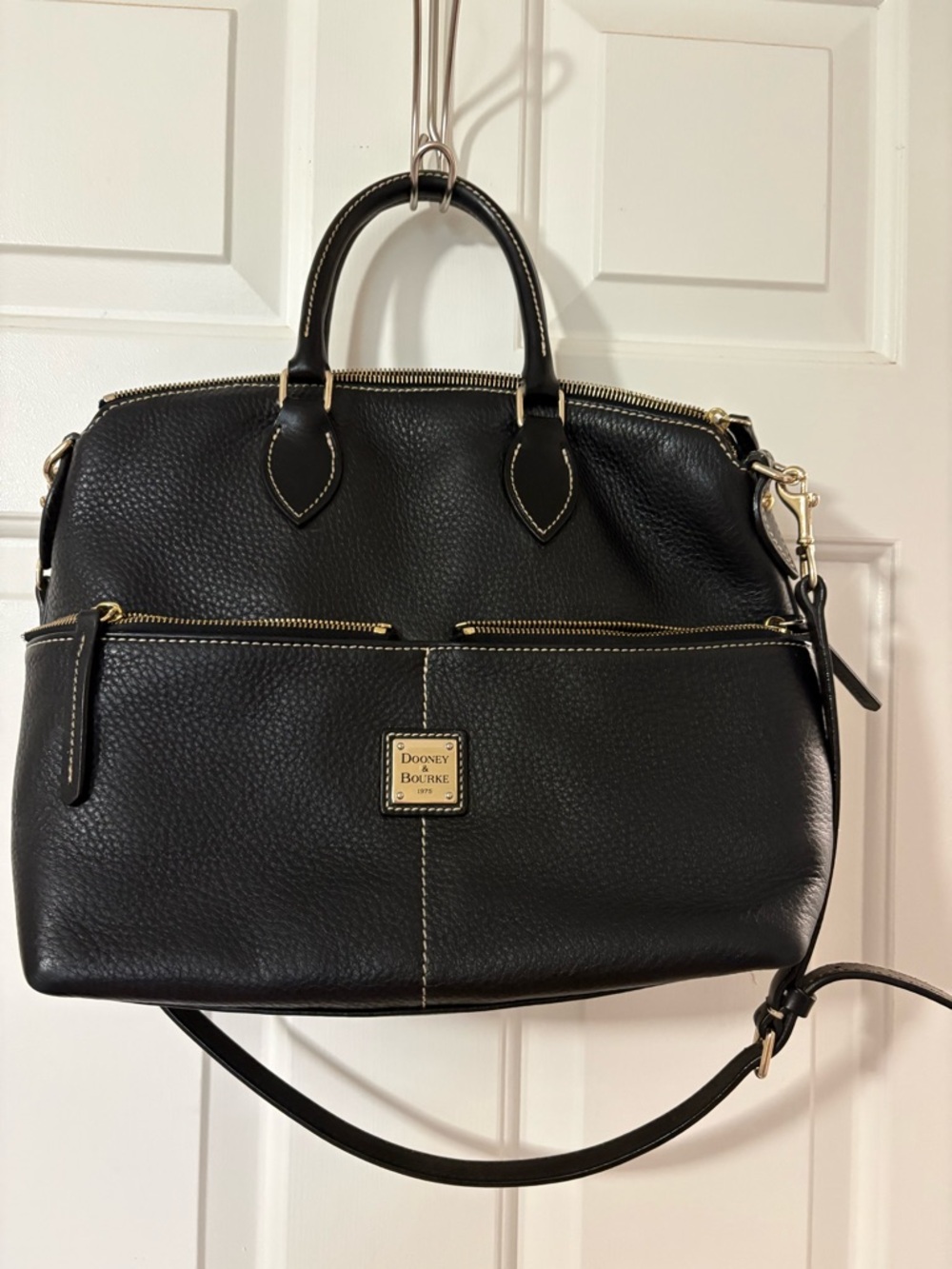 Dooney & Bourke Black Pebble Leather Satchel with Gold Hardware